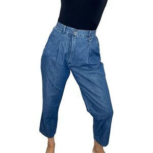 Vintage Canadian made 100% cotton denim high rise pleated blue jeans 6